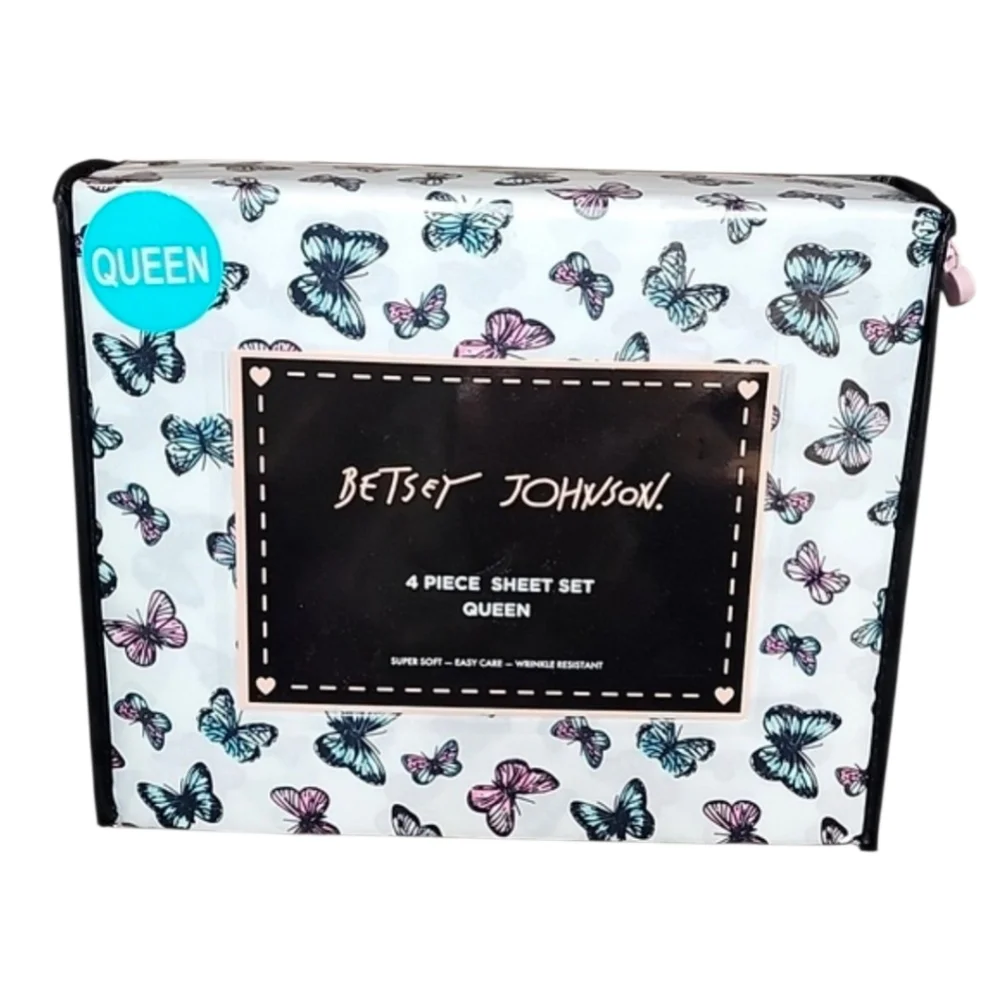 Betsey Johnson Butterfly Delight Blue Queen 4 Piece Super Soft Sheet Set New